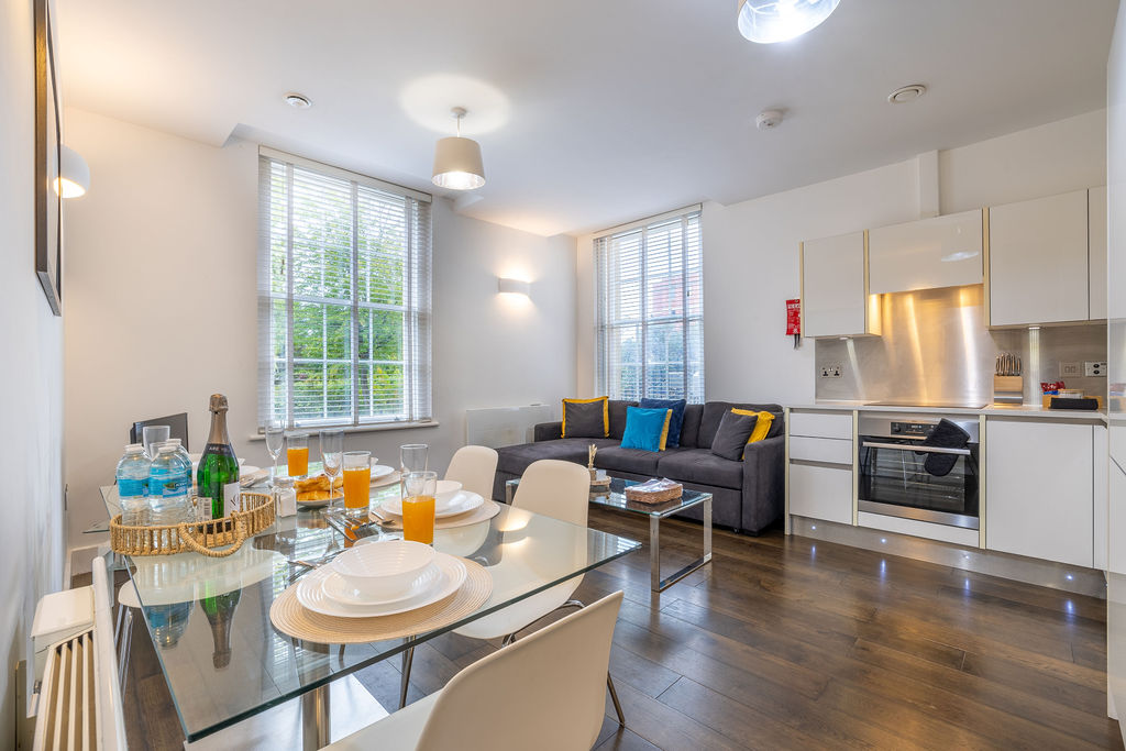 Open-plan living area in the three bedroom Reading apartment