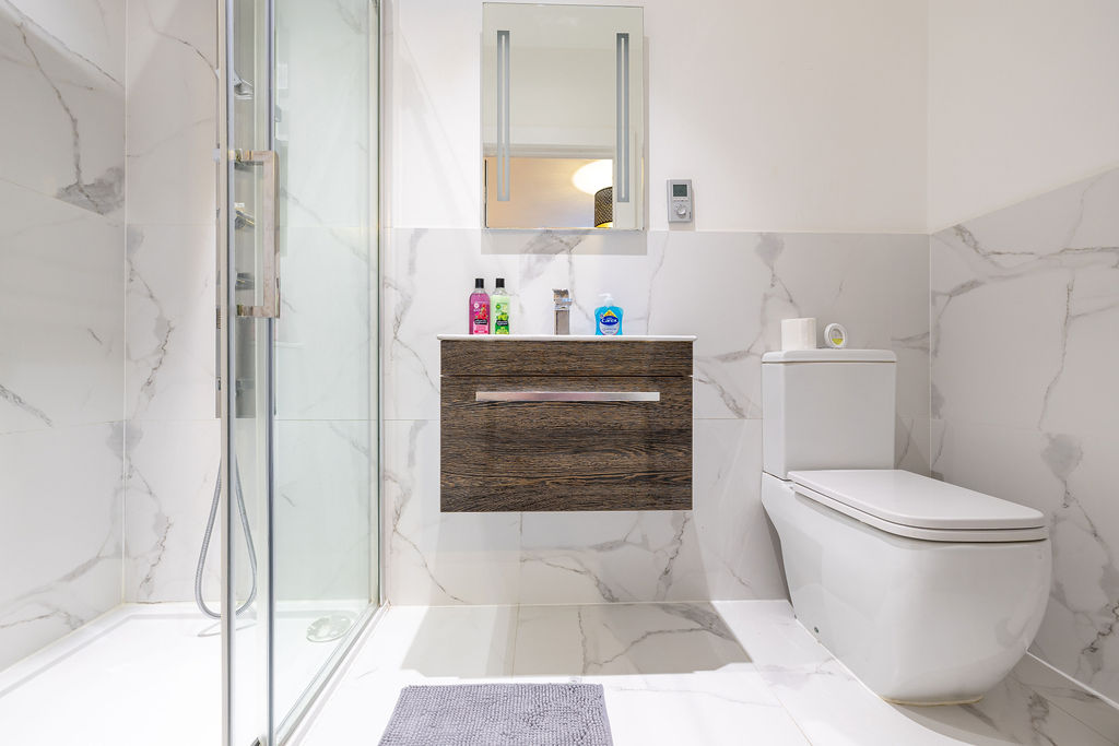 Walk-in shower room in the two bedroom Reading apartment