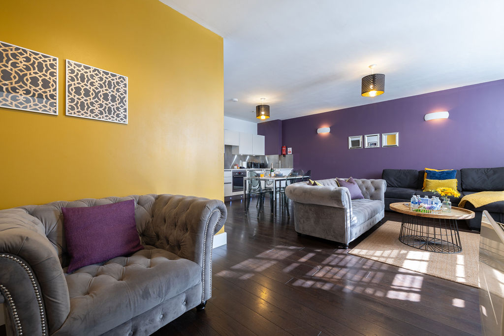 Living and dining spaces in the two bedroom Reading apartment