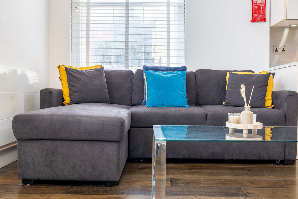 Sofa and sitting area in the three bedroom Reading apartment