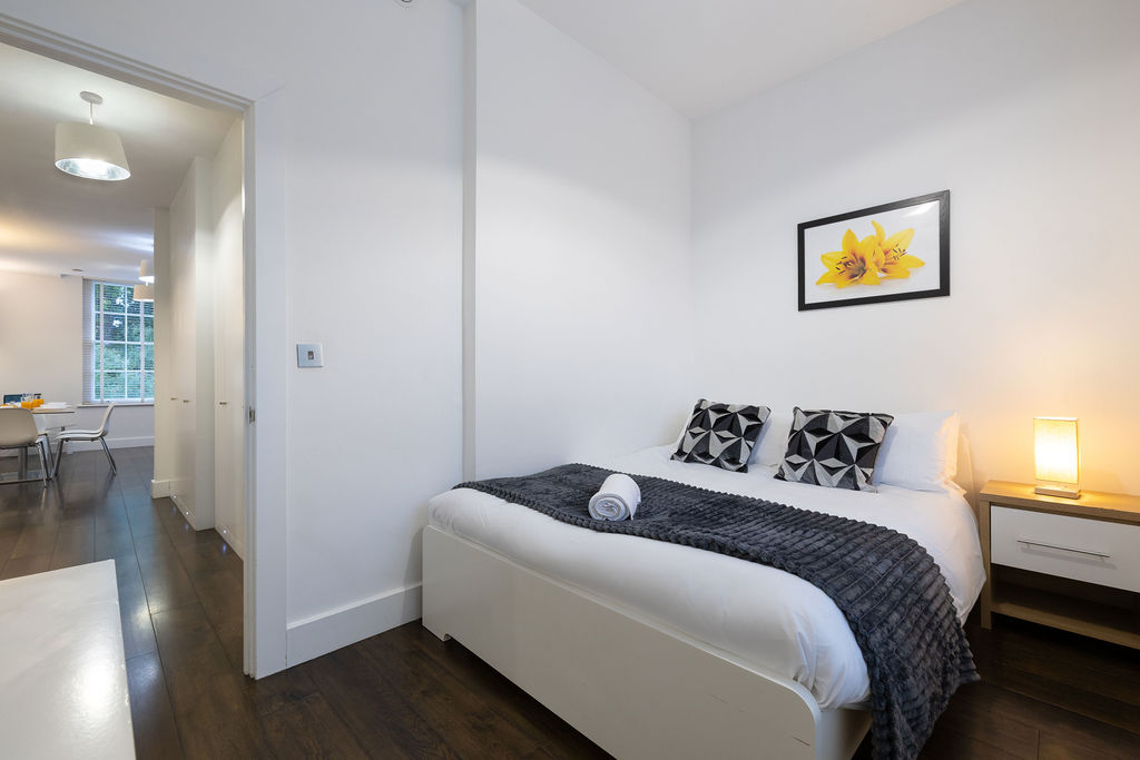 Second bedroom looking towards the living area in the three bedroom Reading apartment