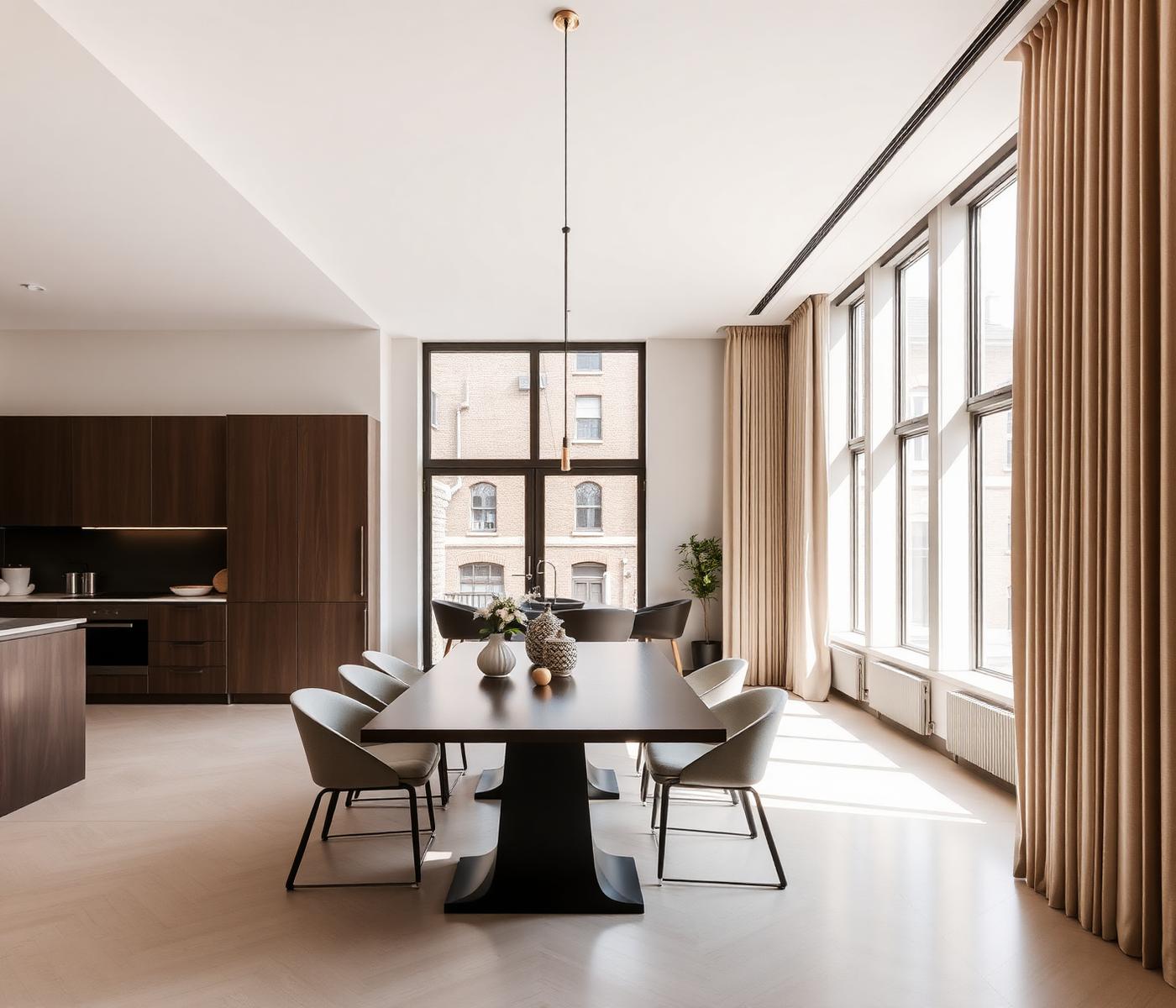 Modern London apartment kitchen and dining area